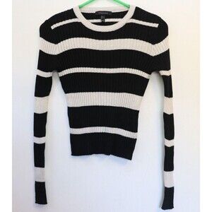 Atmosphere Womens Crew Neck Sweater Black White Striped‎ Ribbed Sz 8